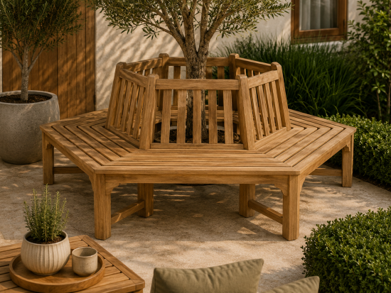 Commercial teak garden tree bench for hotels and public parks