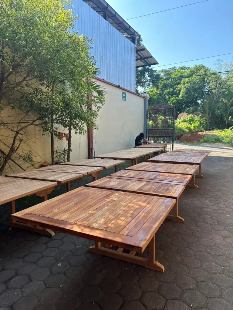 cleaning black mold from teak furniture with brush